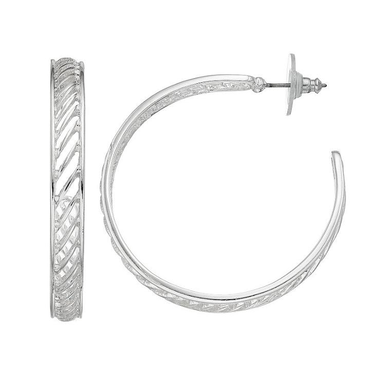 Jennifer Lopez Diagonal Cutout Hoop Earrings, Women's, Silver