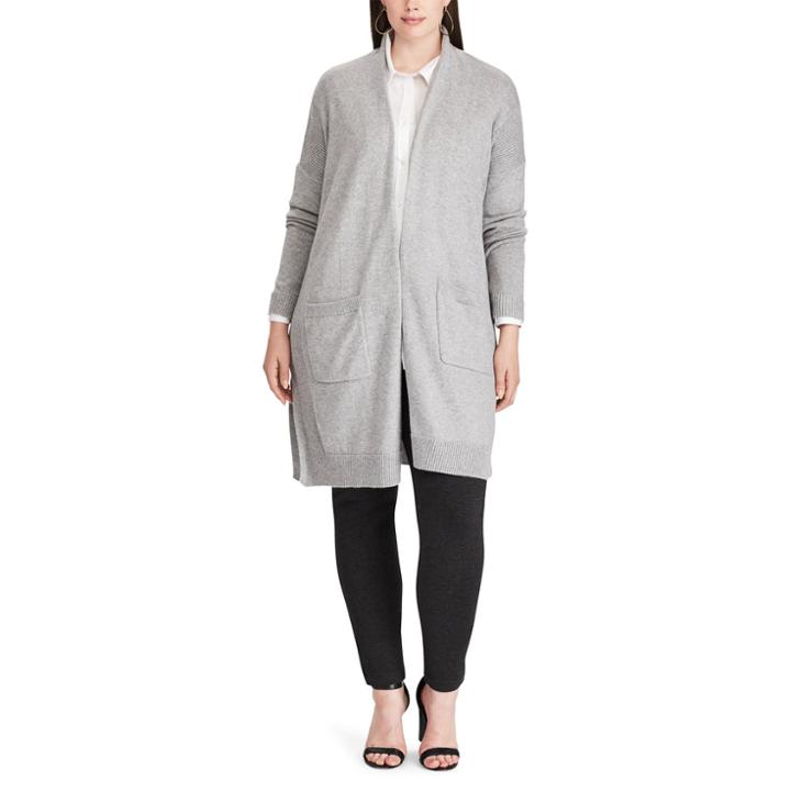 Plus Size Chaps Long Sleeve Open Front Cardigan, Women's, Size: 1xl, Grey