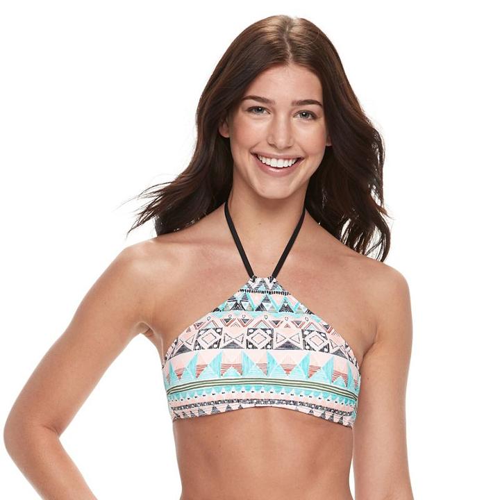 Juniors' Malibu High-neck Halter Bikini Top, Size: Medium, Brt Pink