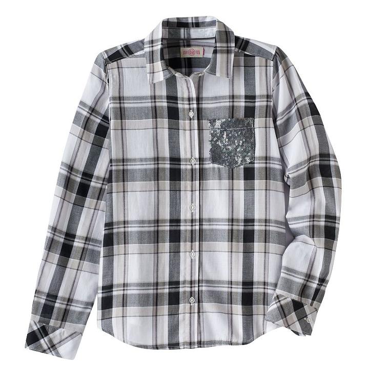 Girls 7-16 & Plus Size So&reg; Shine Plaid Button-down Shirt, Girl's, Size: 16 1/2, Black