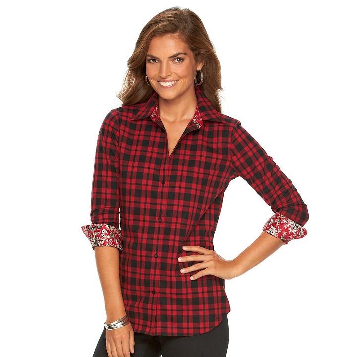 Women's Chaps No Iron Shirt, Size: Large, Black