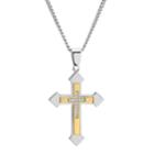 Men's 14k Gold Over Silver 1/10 Carat T.w. Diamond Cross Pendant Necklace, Size: 24, White