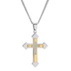 Men's 14k Gold Over Silver 1/10 Carat T.w. Diamond Cross Pendant Necklace, Size: 24, White