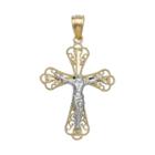 Everlasting Gold 10k Gold Two Tone Filigree Crucifix Pendant, Women's, Yellow