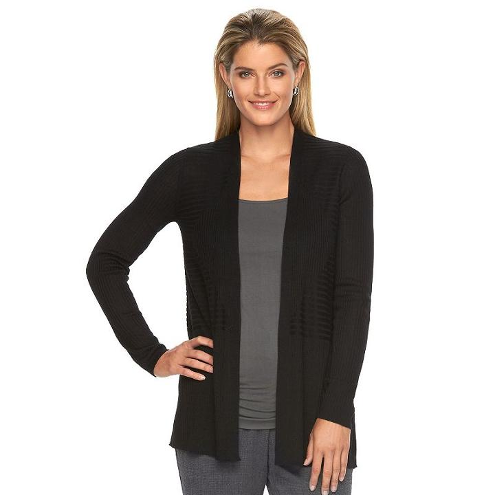 Women's Dana Buchman Ribbed Open-front Cardigan, Size: Large, Black