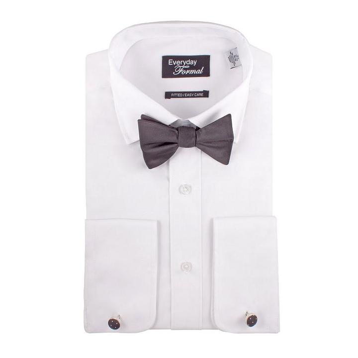 Men's Nick Dunn Fitted Easy-care Dress Shirt & Tie Set, Size: S 34/35, White