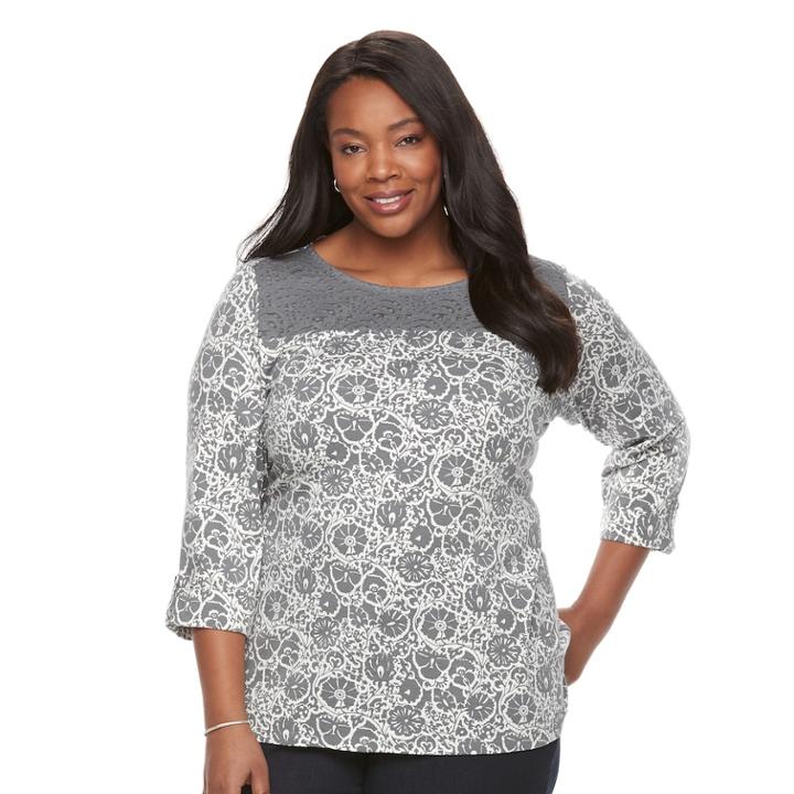 Plus Size Croft & Barrow&reg; Sleeve Lace Tee, Women's, Size: 1xl, Grey