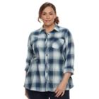 Plus Size Sonoma Goods For Life&trade; Essential Plaid Shirt, Women's, Size: 3xl, Dark Blue
