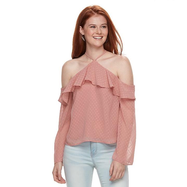 Juniors' Love, Fire Ruffle Off-the-shoulder Top, Teens, Size: Medium, Dark Pink