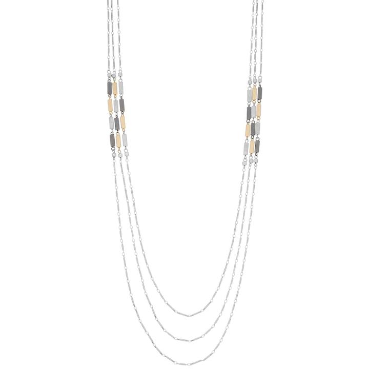Tri Tone Bar Long Multi Strand Necklace, Women's, Multicolor