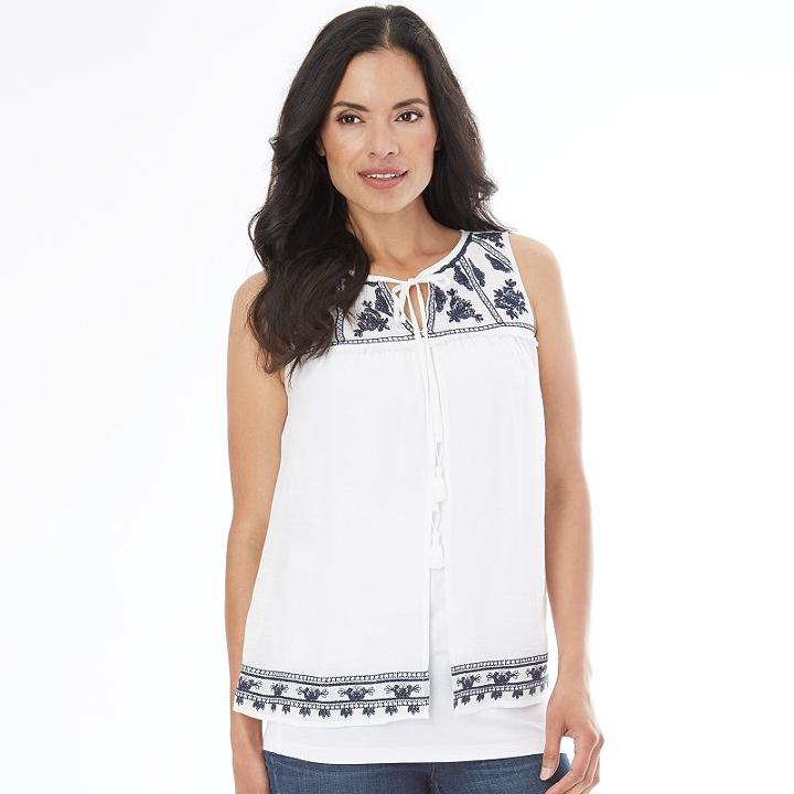 Women's Ab Studio Embroidered-trim Tank, Size: Small, Ovrfl Oth