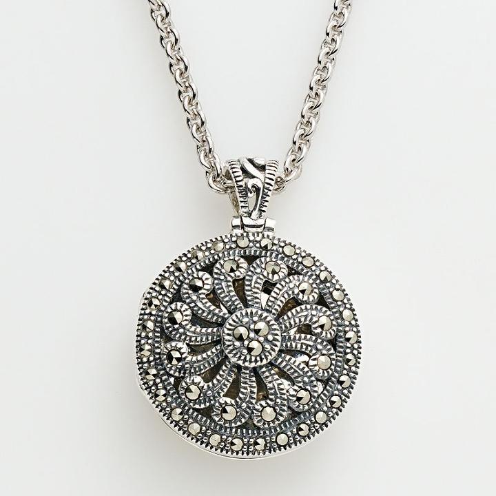 Lavish By Tjm Sterling Silver Openwork Locket - Made With Swarovski Marcasite, Women's, Grey