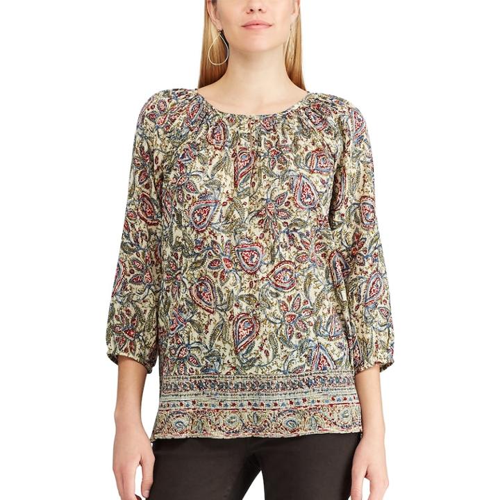 Women's Chaps Floral Peasant Top, Size: Small, Lt Beige