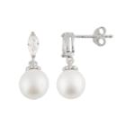 Sterling Silver Simulated Pearl And Cubic Zirconia Drop Earrings, Women's, White