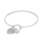 Silver Plated Crystal Mom Heart Charm Bangle Bracelet, Women's