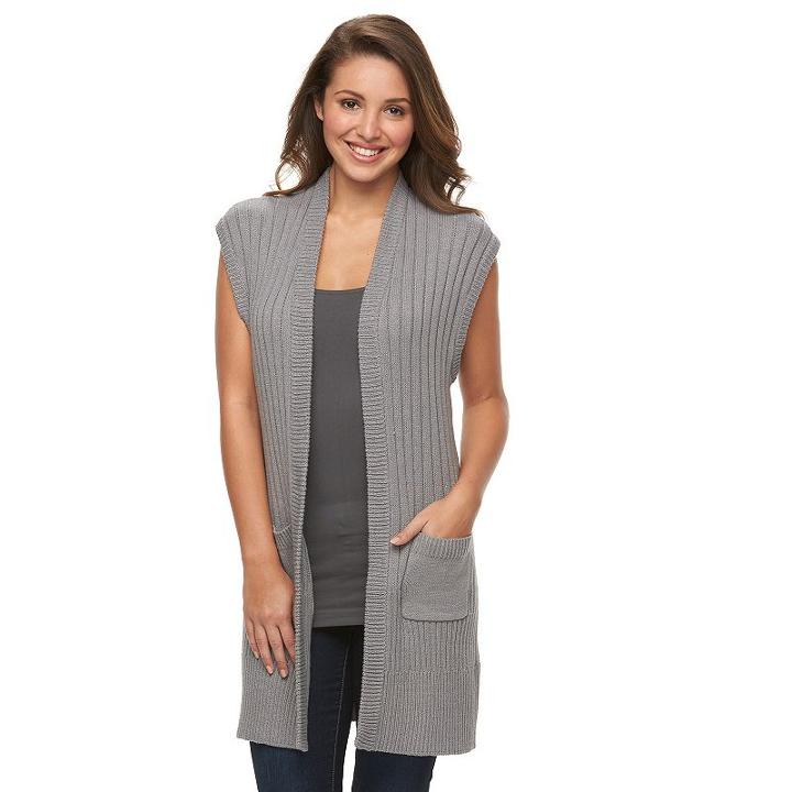 Women's Croft & Barrow&reg; Ribbed Open-front Cardigan, Size: Xxl, Med Grey