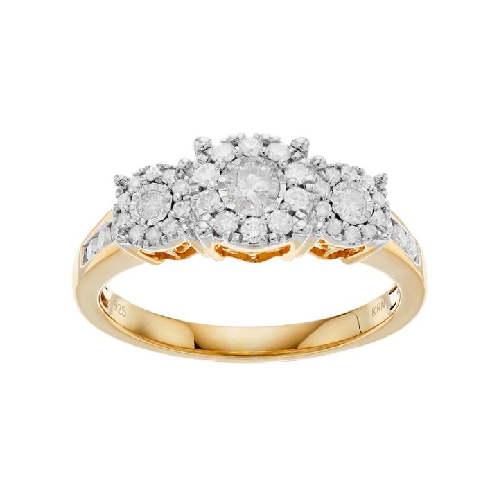Sterling Silver 1/2 Carat T.w. Diamond 3-stone Cluster Engagement Ring, Women's, Size: 6, White