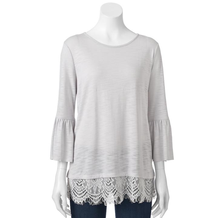 Women's Lc Lauren Conrad Bell Sleeve Top, Size: Medium, Light Grey