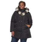 Plus Size Kc Collections Faux Fur Trim Double Breasted Puffer Coat, Women's, Size: 2xl, Black