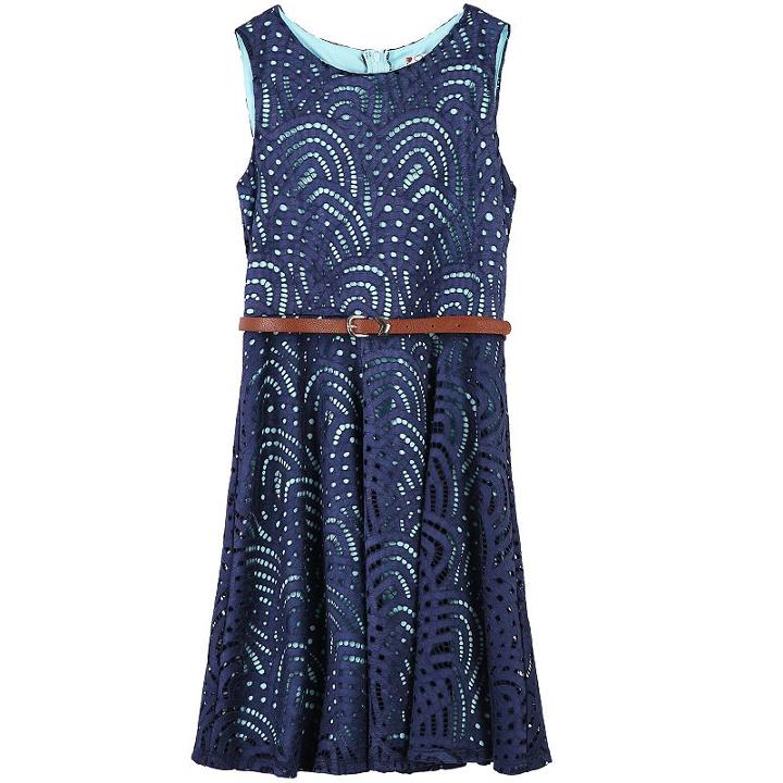 Girls 7-16 Speechless Braided Belt Lace Skater Dress, Size: 10, Blue (navy)