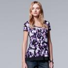 Petite Simply Vera Vera Wang Print Chiffon-trim Tee, Women's, Size: Xl Petite, Med Purple