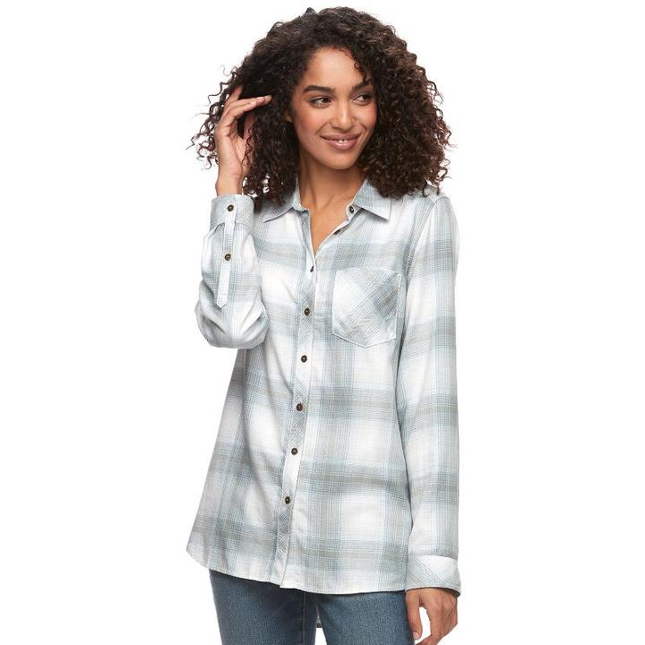Women's Sonoma Goods For Life&trade; Essential Plaid Flannel Shirt, Size: Xl, Med Green
