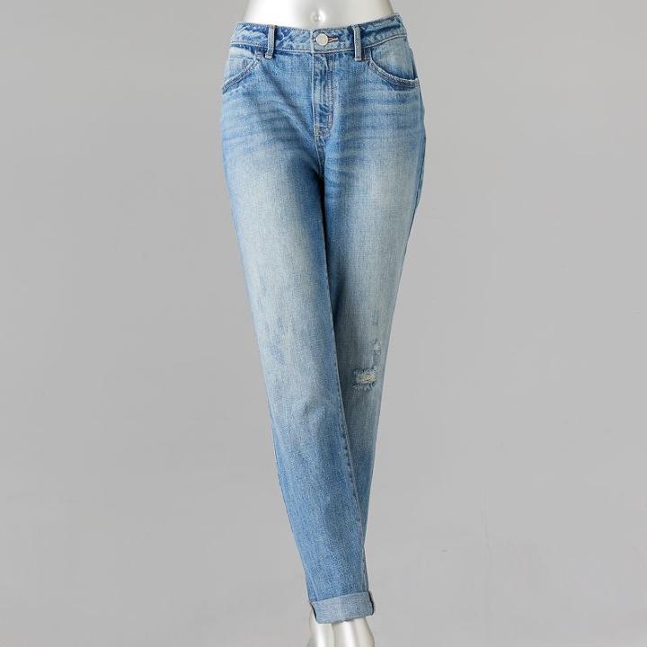 Women's Simply Vera Vera Wang Cuffed Straight-leg Jeans, Size: 14, Brt Blue