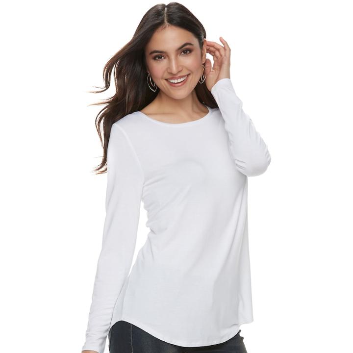 Petite Apt. 9&reg; Essential Long Sleeve Crewneck Top, Women's, Size: Xl Petite, White
