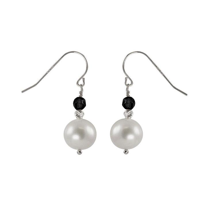 Sterling Silver Freshwater Cultured Pearl And Onyx Bead Drop Earrings, Women's, Black