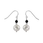 Sterling Silver Freshwater Cultured Pearl And Onyx Bead Drop Earrings, Women's, Black