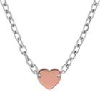Two Tone Sterling Silver Heart Necklace, Women's, Size: 18, Multicolor