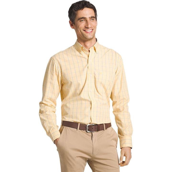 Men's Izod Essential Regular-fit Windowpane Button-down Shirt, Size: Medium, Yellow Oth