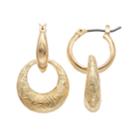 Napier Round Textured Drop Hoop Earrings, Women's, Gold