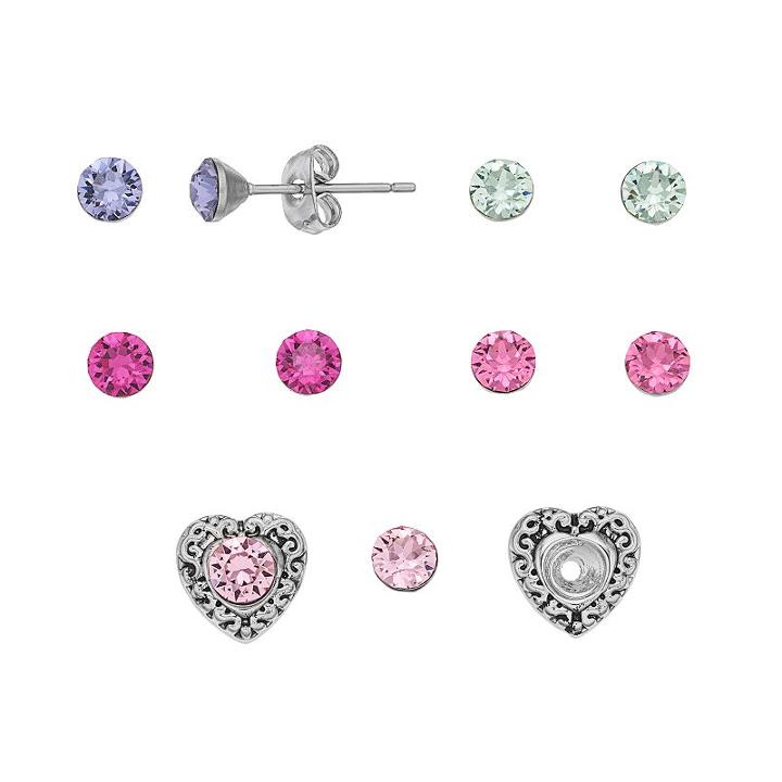 Charming Inspirations Interchangeable Heart Stud Earring Set, Women's, Multicolor