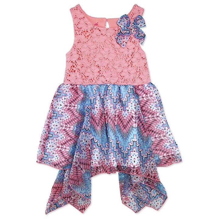 Girls 4-6x Nanette Printed Swiss Dot Chiffon Dress, Girl's, Size: 6x, Orange Oth