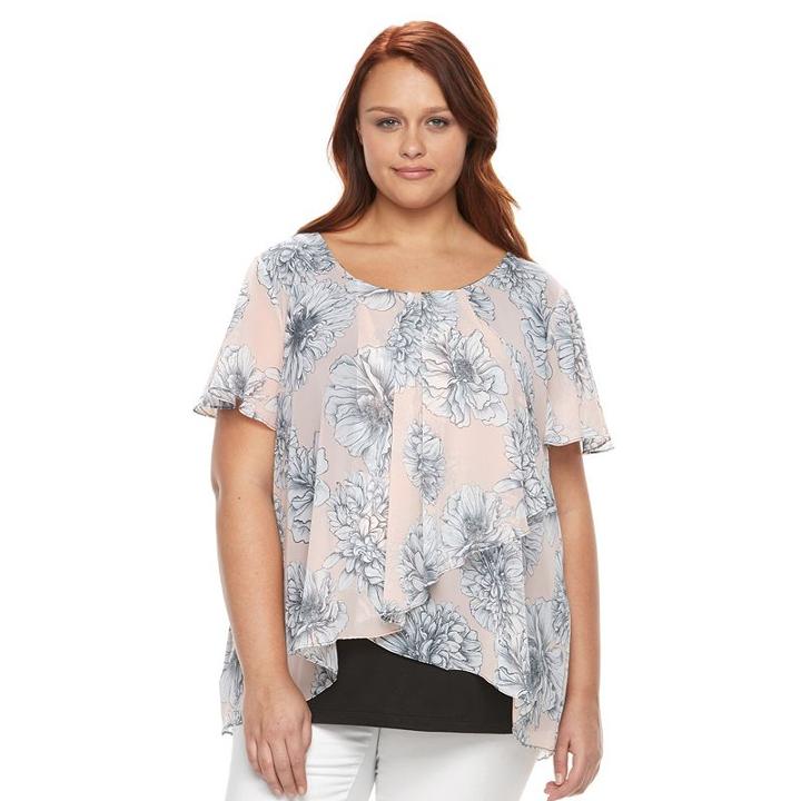 Plus Size Ab Studio Floral Faux-wrap Gauze Top, Women's, Size: 2xl, Ovrfl Oth