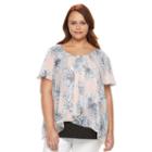 Plus Size Ab Studio Floral Faux-wrap Gauze Top, Women's, Size: 2xl, Ovrfl Oth
