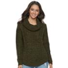 Juniors' It's Our Time Cowlneck Cable-knit Tunic, Teens, Size: Medium, Green Oth