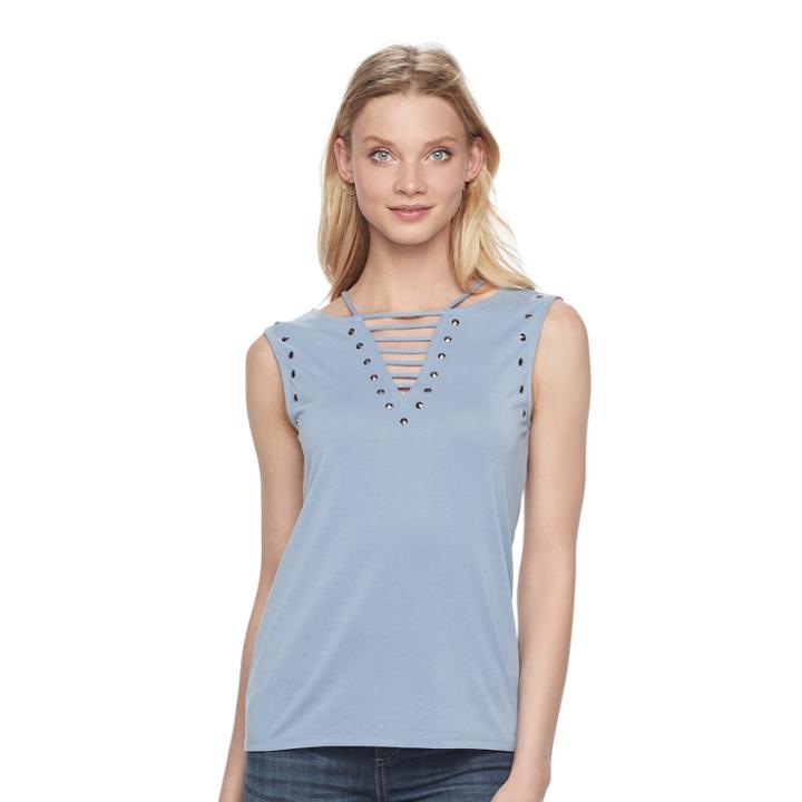 Women's Rock & Republic&reg; Strappy Studded Tank, Size: Xs, Blue