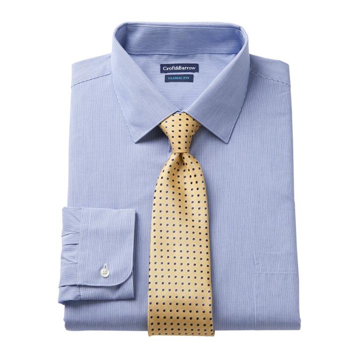 Men's Croft & Barrow&reg; Classic-fit Stretch-collar Dress Shirt And Patterned Tie Boxed Set, Size: S 32-33, Blue (navy)