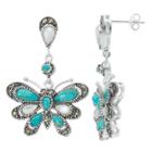 Le Vieux Silver Plated Simulated Turquoise, Marcasite & Mother-of-pearl Butterfly Earrings, Women's, Blue