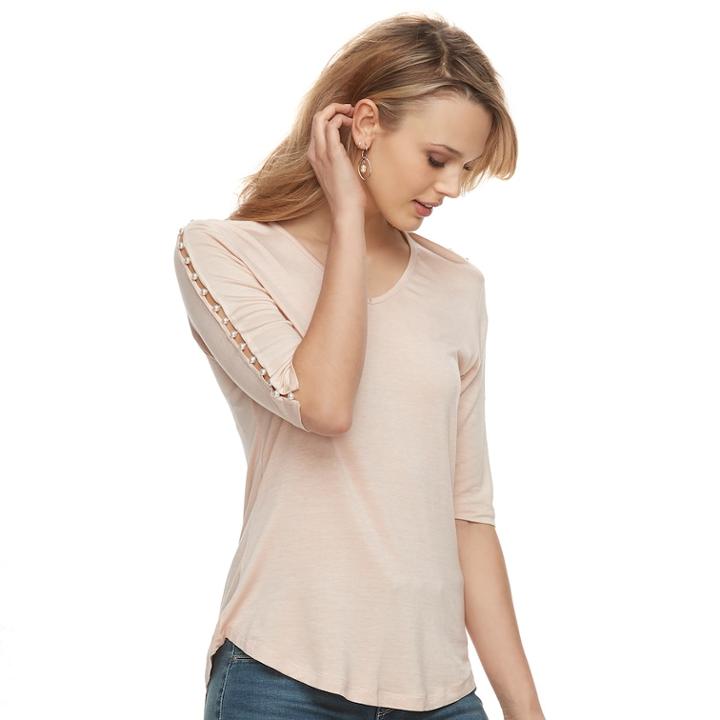 Women's Apt. 9&reg; Beaded Sleeve Tee, Size: Large, Light Pink