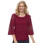 Women's Dana Buchman Lace Bell-sleeve Top, Size: Small, Dark Red