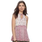 Juniors' Rewind Crochet Front Choker Neck Tank, Teens, Size: Large, Med Purple