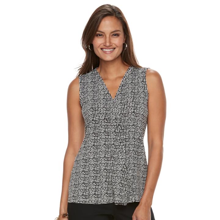 Women's Dana Buchman Pleated V-neck Tank, Size: Medium, Lt Beige