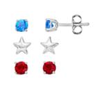 Red & Blue Crystal Silver Tone Star Stud Earring Set, Women's, Multicolor