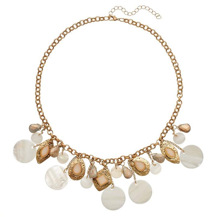 White Composite Shell Disc Necklace, Women's, Lt Beige