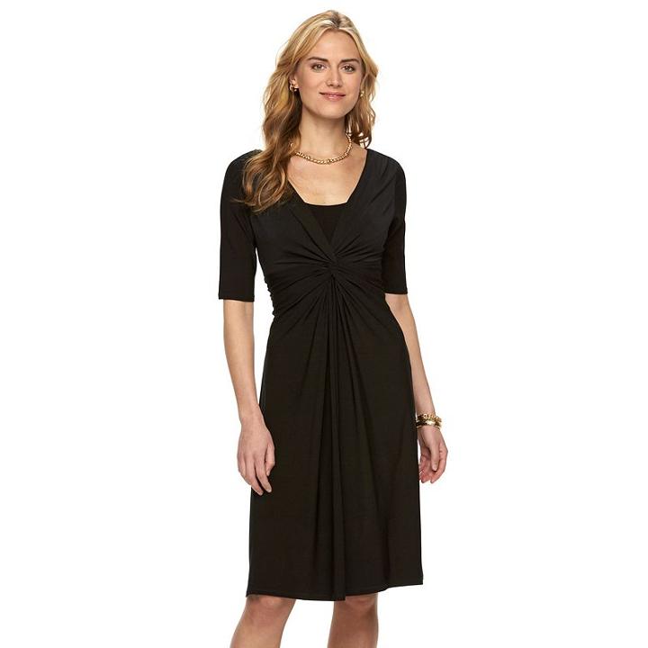 Women's Chaps Solid Knot-front Empire Dress, Size: Xs, Black