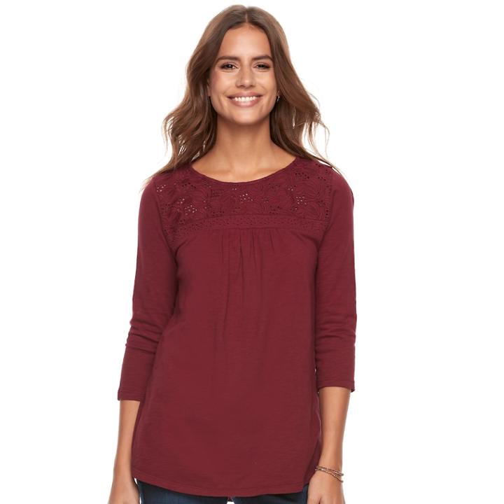 Women's Sonoma Goods For Life&trade; Eyelet Tee, Size: Xl, Dark Red