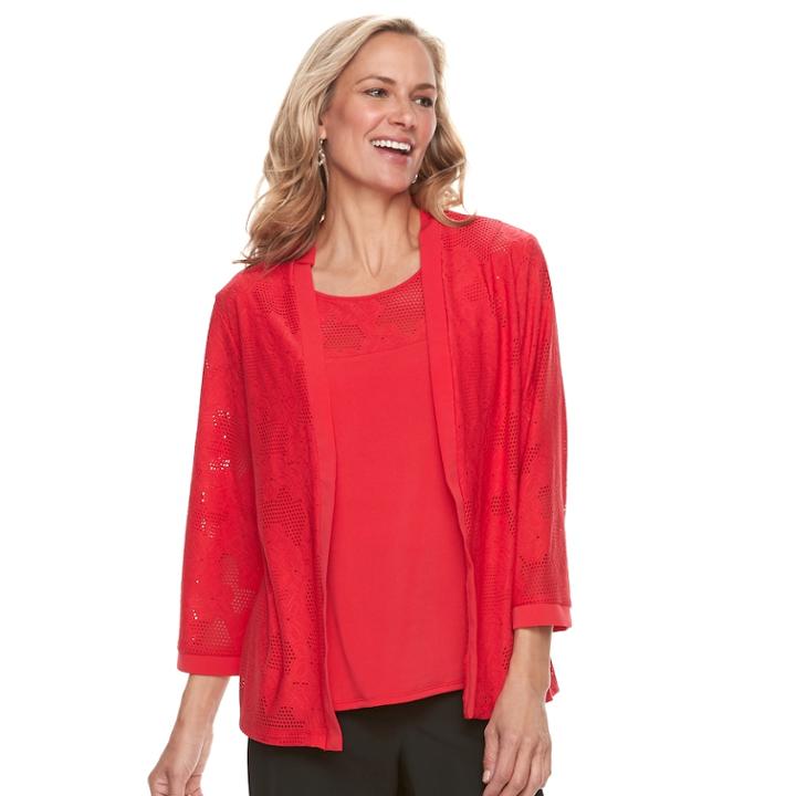 Women's Alfred Dunner Studio 2-pc. Mesh Lace Cardigan & Cami Set, Size: Large, Red